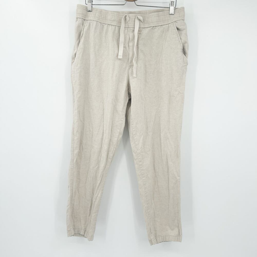 Zara Womens Casual Beachy Linen Blend Elastic Waist Pull On Pants Size XL Beige‎